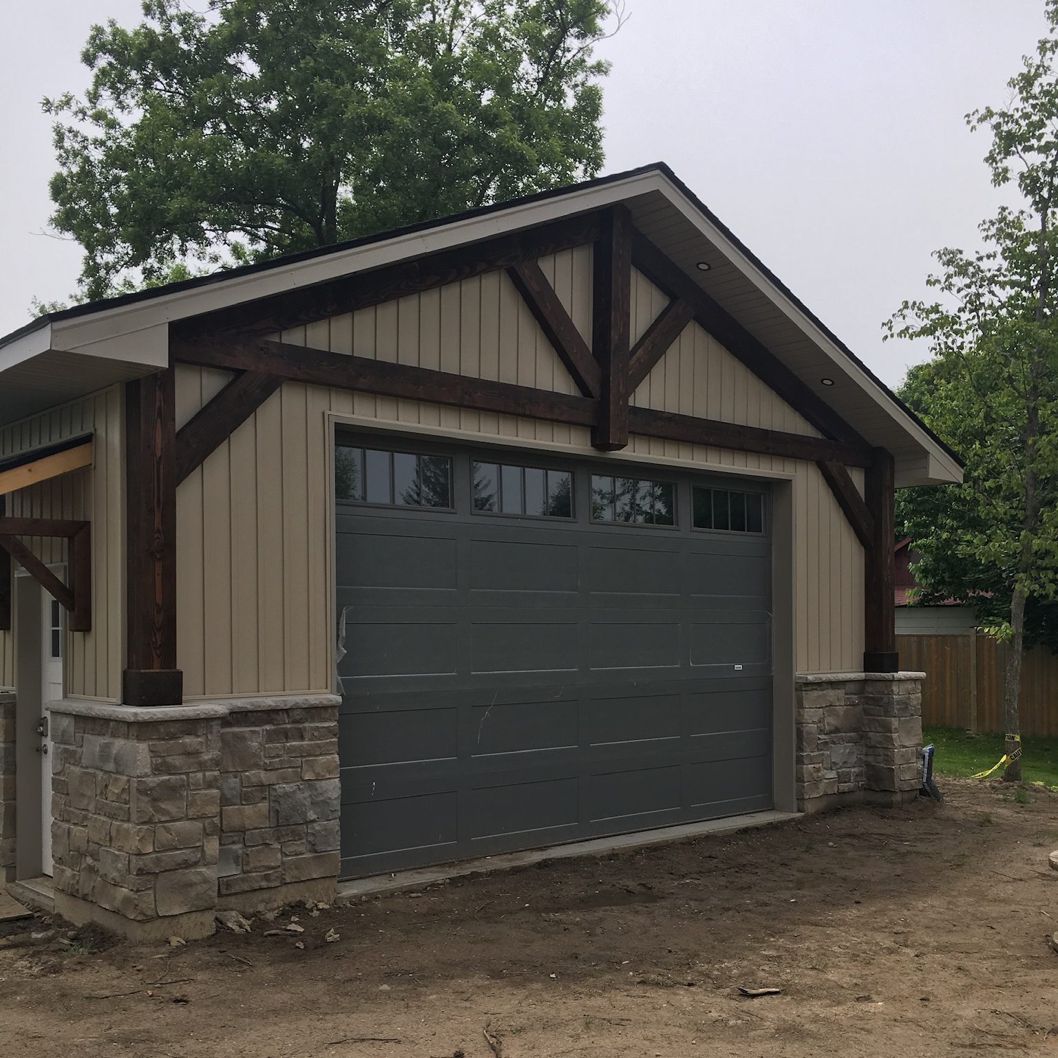 Timber frame façade added to front of garage