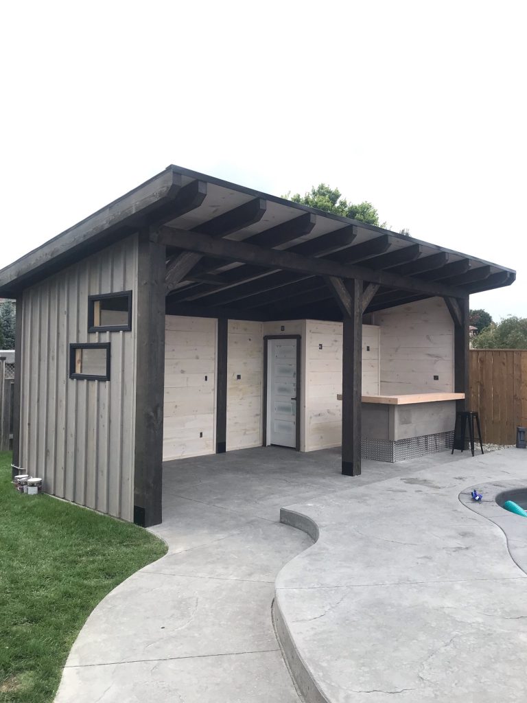 Timber frame lean-to pool bar