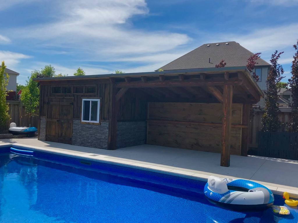 Pool bar with covered seating area