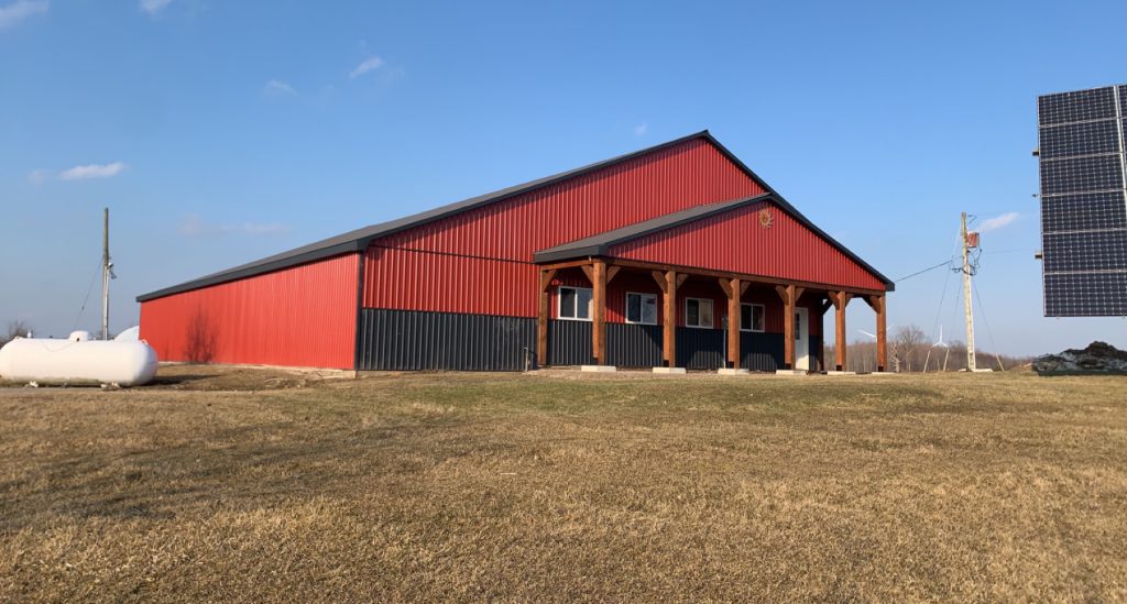 Timber frame porch added to industrial building